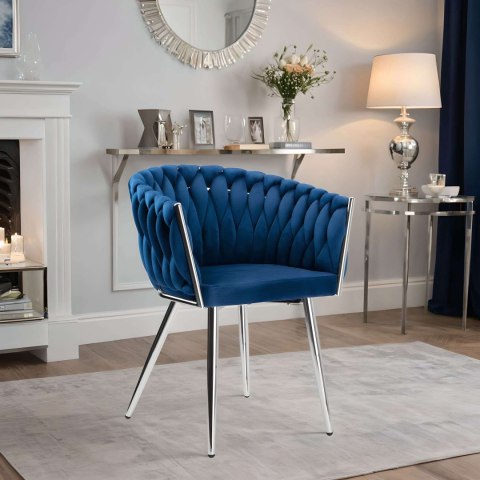 Krzesło welurowe plecione COFTON chrom VELVET granatowy Krzesło welurowe plecione COFTON chrom VELVET granatowy