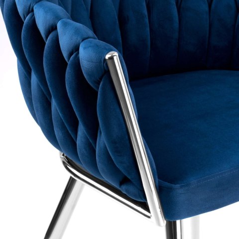 Krzesło welurowe plecione COFTON chrom VELVET granatowy Krzesło welurowe plecione COFTON chrom VELVET granatowy