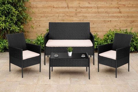 Meble ogrodowe z technorattanu zestaw 4w1 MAGNOLIA czarny bezowe poduszki Meble ogrodowe z technorattanu zestaw 4w1 MAGNOLIA czarny bezowe poduszki