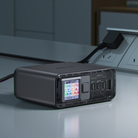 Stacja zasilania ładowarka PD 218W GaN z 4 portami 3x USB-C + USB-A szary Stacja zasilania ładowarka PD 218W GaN z 4 portami 3x USB-C + USB-A szary