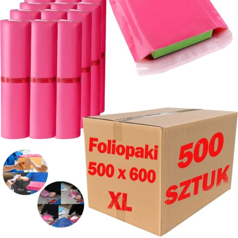 Foliopaki Kurierskie Różowe XL 500x600mm - 500 szt. Foliopaki Kurierskie Różowe XL 500x600mm - 500 szt.