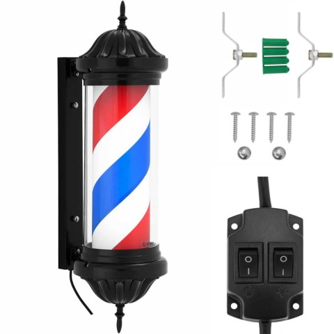 Słupek szyld fryzjerski barberski barber pole obrotowy podświetlany 38 cm - czarny Słupek szyld fryzjerski barberski barber pole obrotowy podświetlany 38 cm - czarny