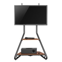 Uchwyt - MACLEAN UCHWYT WOLNOSTOJĄCY POD TV / NAROŻNY W STYLU BAUHAUS DWUPOZIOMOWE DREWNIANE PÓŁKI 40KG MAX 37-75'' MC-455