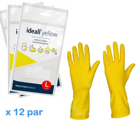 Rękawice Gospodarcze Lateksowe / Żółte / Ideall Yellow - 12 par (M 7-8) Rękawice Gospodarcze Lateksowe / Żółte / Ideall Yellow - 12 par (M 7-8)