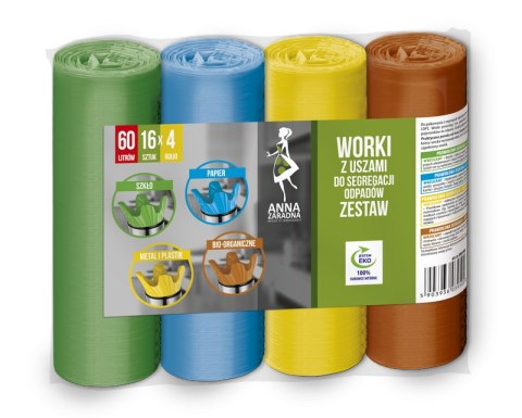 AZ Worki z uszami do segregacji odpadów ZESTAW 60L 4x16szt AZ Worki z uszami do segregacji odpadów ZESTAW 60L 4x16szt