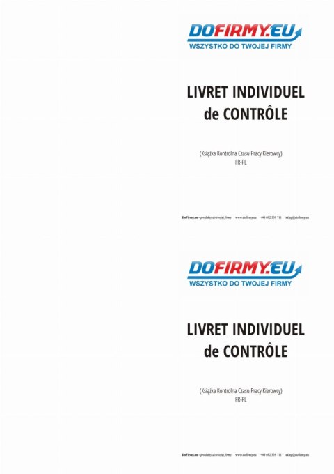 Książka czasu pracy kierowcy FRANCJA - LIVRET INDIVIDUEL DE CONTROLE - 10 szt. Książka czasu pracy kierowcy FRANCJA - LIVRET INDIVIDUEL DE CONTROLE - 10 szt.
