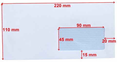 Koperta DL biała SK samoklejąca 110x220 mm - okienko 90x45 mm - 500 szt. Koperta DL biała SK samoklejąca 110x220 mm - okienko 90x45 mm - 500 szt.