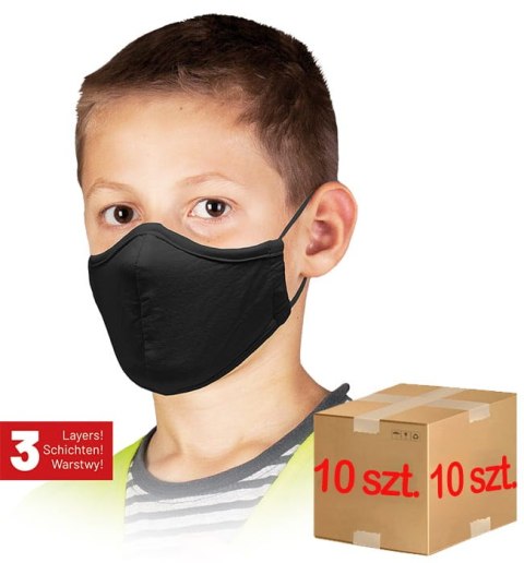 Maseczka wielokrotnego użytku dla dzieci / Czarna / MAS-SAFER-KIDS B - 10 szt. Maseczka wielokrotnego użytku dla dzieci / Czarna / MAS-SAFER-KIDS B - 10 szt.