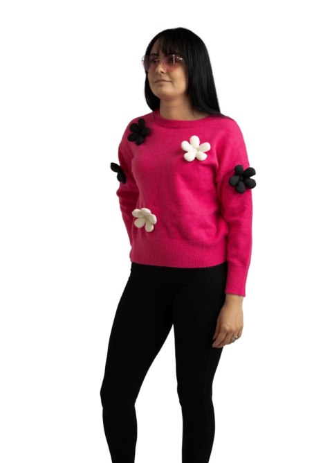 Beauty Women - Sweter różowy w kwiaty - S/M Beauty Women - Sweter różowy w kwiaty - S/M