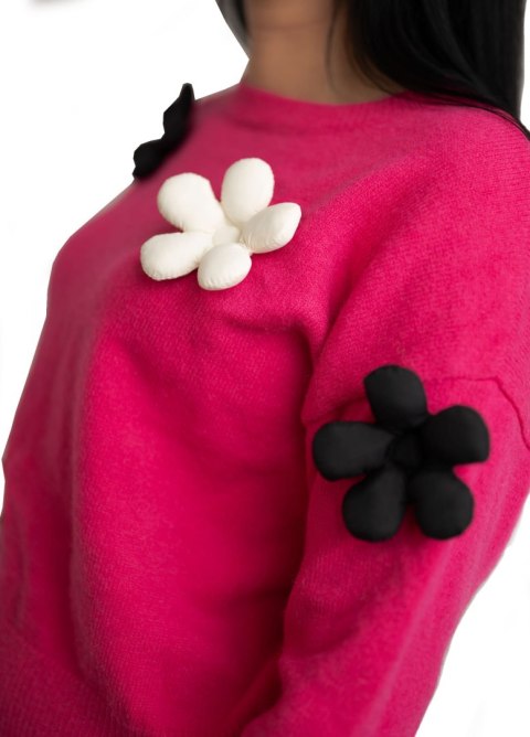 Beauty Women - Sweter różowy w kwiaty - S/M Beauty Women - Sweter różowy w kwiaty - S/M