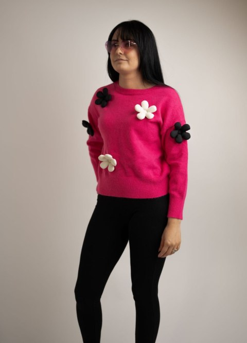 Beauty Women - Sweter różowy w kwiaty - S/M Beauty Women - Sweter różowy w kwiaty - S/M