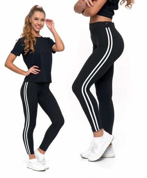 MORAJ - Legginsy Damskie Z Lampasami - Czarne - L/XL MORAJ - Legginsy Damskie Z Lampasami - Czarne - L/XL