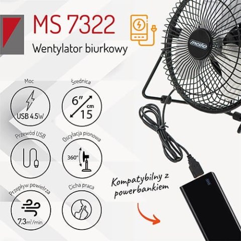 Wentylator Biurkowy USB 15cm MESKO MS 7322 Wentylator Biurkowy USB 15cm MESKO MS 7322