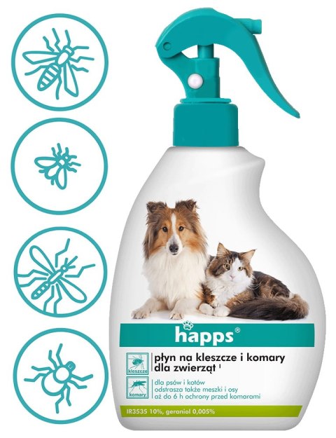 HAPPS - płyn na kleszcze i komary dla zwierząt 200ml HAPPS - płyn na kleszcze i komary dla zwierząt 200ml