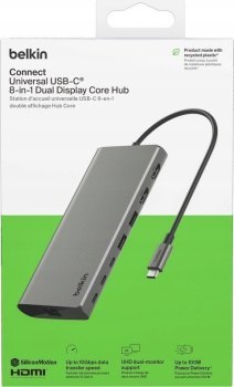 Belkin Hub USB-C 8w1, 10 Gbps, 2 x HDMI 4K szary