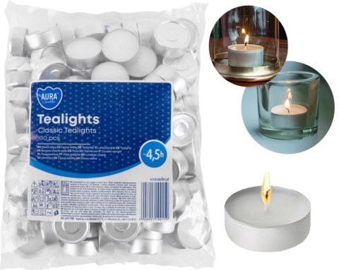 AURA Podgrzewacze Tealights Classic 4,5h 100 szt. p15-100 AURA Podgrzewacze Tealights Classic 4,5h 100 szt. p15-100