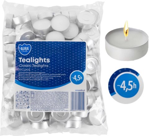 AURA Podgrzewacze Tealights Classic 4,5h 100 szt. p15-100 AURA Podgrzewacze Tealights Classic 4,5h 100 szt. p15-100