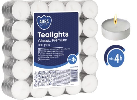 AURA Podgrzewacze Tealights Classic Premium 4h 100 szt. pf11-100s AURA Podgrzewacze Tealights Classic Premium 4h 100 szt. pf11-100s