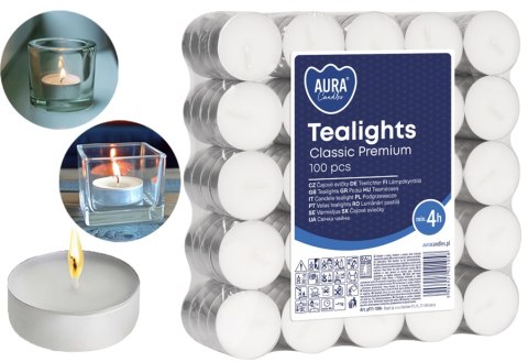 AURA Podgrzewacze Tealights Classic Premium 4h 100 szt. pf11-100s AURA Podgrzewacze Tealights Classic Premium 4h 100 szt. pf11-100s