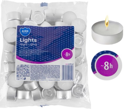 AURA Świece Lights Night 8h 50 szt. p30-50 AURA Świece Lights Night 8h 50 szt. p30-50