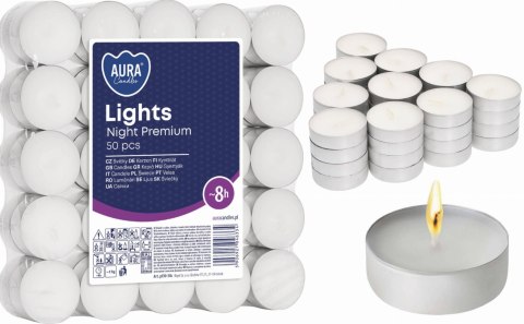 AURA Świece Lights Night Premium 8h 50 szt. pf30-50s AURA Świece Lights Night Premium 8h 50 szt. pf30-50s