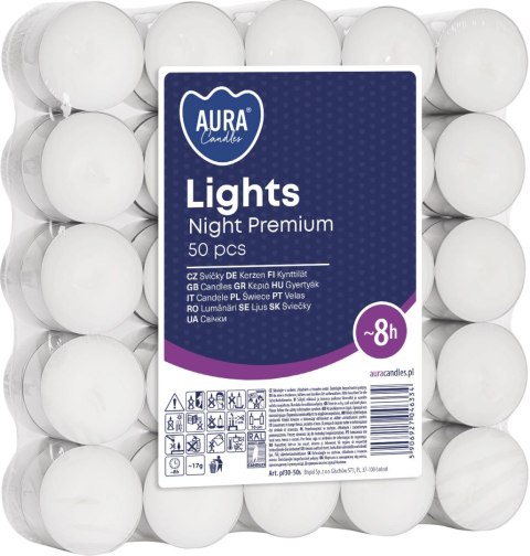 AURA Świece Lights Night Premium 8h 50 szt. pf30-50s AURA Świece Lights Night Premium 8h 50 szt. pf30-50s