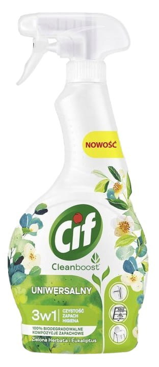 CIF Cleanboost Uniwersalny 3w1 Spray Czyszczacy Zielona Herbata i Eukaliptus CIF Cleanboost Uniwersalny 3w1 Spray Czyszczacy Zielona Herbata i Eukaliptus