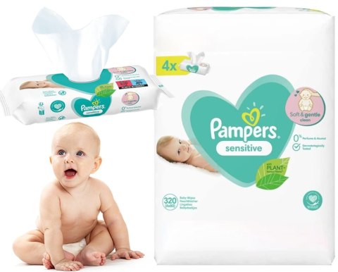 PAMPERS Chusteczki Nawilżane Sensitive 4 x 80 szt. PAMPERS Chusteczki Nawilżane Sensitive 4 x 80 szt.