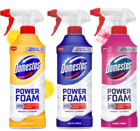Zestaw 3 x Domestos Power Foam Piana Do Mycia Toalety i Łazienki 435ml Zestaw 3 x Domestos Power Foam Piana Do Mycia Toalety i Łazienki 435ml