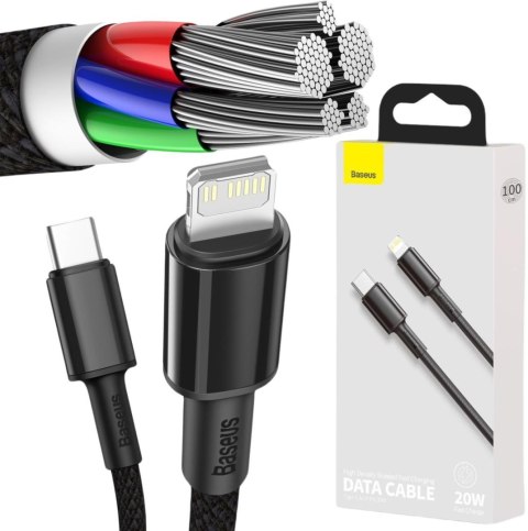 KABEL USB-C / Lightning iPhone Baseus Cafule CATLGD-01 1m 20W PD Quick Charging CZARNY W OPLOCIE KABEL USB-C / Lightning iPhone Baseus Cafule CATLGD-01 1m 20W PD Quick Charging CZARNY W OPLOCIE