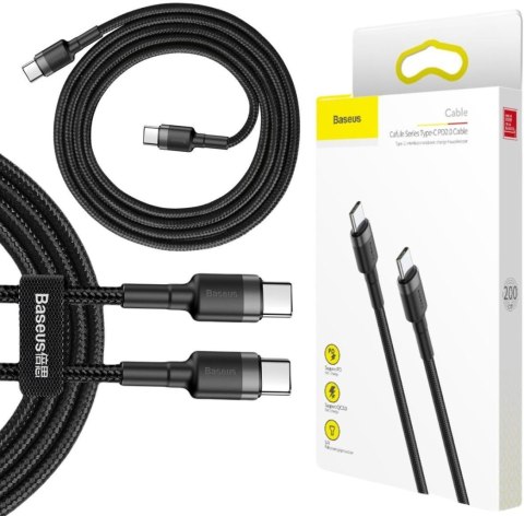 KABEL USB-C / USB-C Baseus Cafule CATKLF-HG1 200cm 60W 3A PD 2.0 QC 3.0 CZARNO-SZARY W OPLOCIE KABEL USB-C / USB-C Baseus Cafule CATKLF-HG1 200cm 60W 3A PD 2.0 QC 3.0 CZARNO-SZARY W OPLOCIE