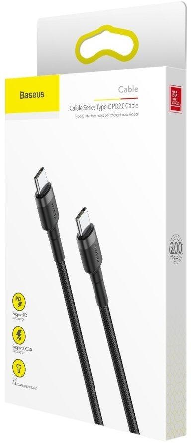 KABEL USB-C / USB-C Baseus Cafule CATKLF-HG1 200cm 60W 3A PD 2.0 QC 3.0 CZARNO-SZARY W OPLOCIE KABEL USB-C / USB-C Baseus Cafule CATKLF-HG1 200cm 60W 3A PD 2.0 QC 3.0 CZARNO-SZARY W OPLOCIE