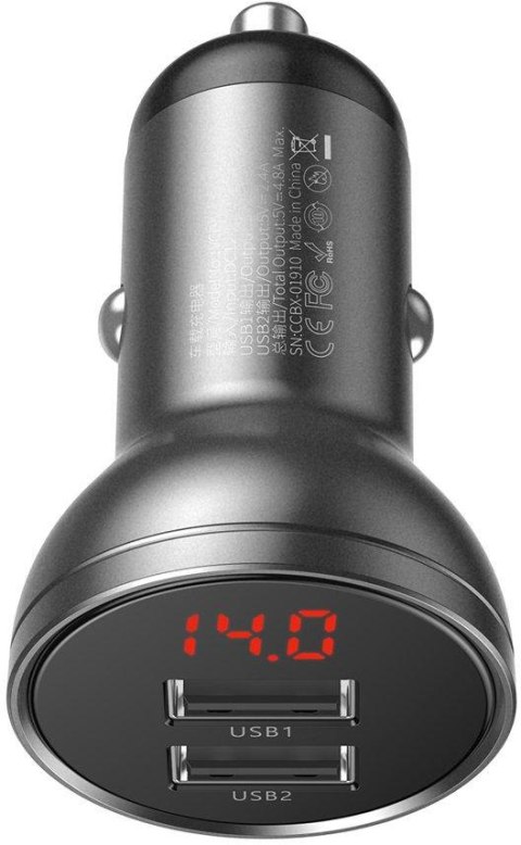 ŁADOWARKA SAMOCHODOWA Baseus Digital Display CCBX-0G 24W 4.8A 2x USB-A CZARNA ŁADOWARKA SAMOCHODOWA Baseus Digital Display CCBX-0G 24W 4.8A 2x USB-A CZARNA