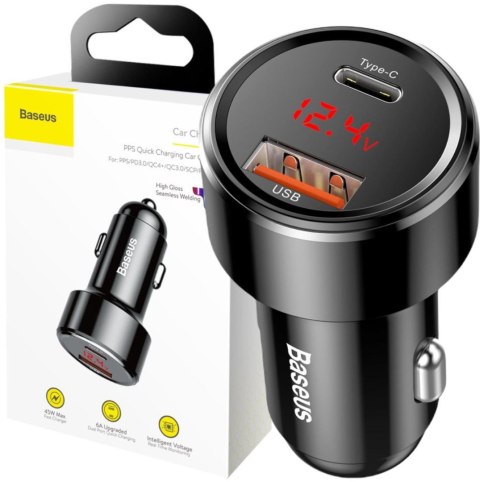 ŁADOWARKA SAMOCHODOWA Baseus Magic CCMLC20C-01 45W 6A 1x USB-A 1x USB-C QC 3.0 ŁADOWARKA SAMOCHODOWA Baseus Magic CCMLC20C-01 45W 6A 1x USB-A 1x USB-C QC 3.0
