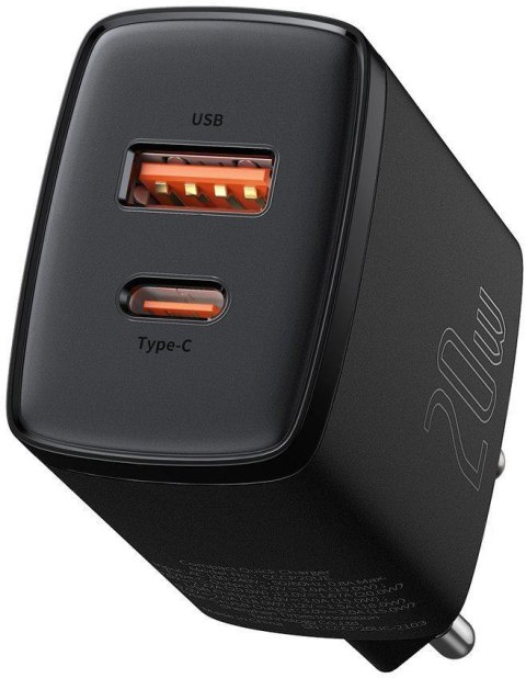 ŁADOWARKA SIECIOWA Baseus Compact Quick Charger CCXJ-B01 20W 1x USB-A 1x USB-C PD 3.0 QC 3.0 CZARNA ŁADOWARKA SIECIOWA Baseus Compact Quick Charger CCXJ-B01 20W 1x USB-A 1x USB-C PD 3.0 QC 3.0 CZARNA