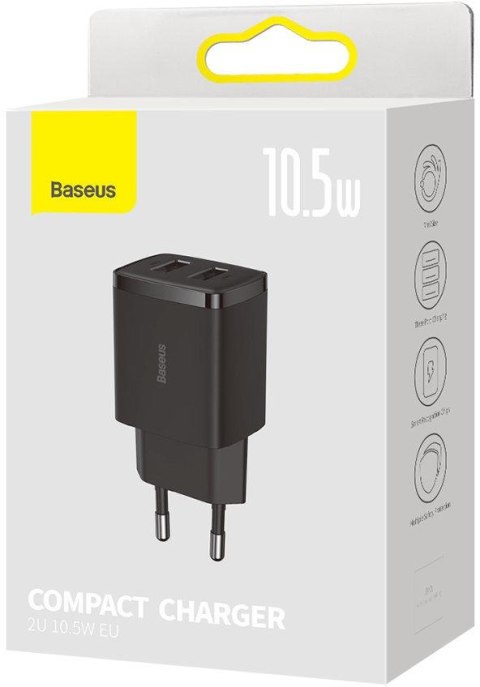ŁADOWARKA SIECIOWA Baseus Compact Charger CCXJ010201 10.5W 2x USB-A CZARNA ŁADOWARKA SIECIOWA Baseus Compact Charger CCXJ010201 10.5W 2x USB-A CZARNA
