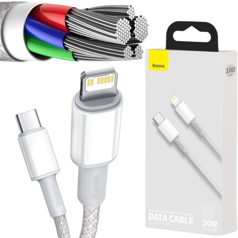KABEL USB-C / Lightning iPhone Baseus Cafule CATLGD-02 1m 20W PD Quick Charging BIAŁY W OPLOCIE KABEL USB-C / Lightning iPhone Baseus Cafule CATLGD-02 1m 20W PD Quick Charging BIAŁY W OPLOCIE