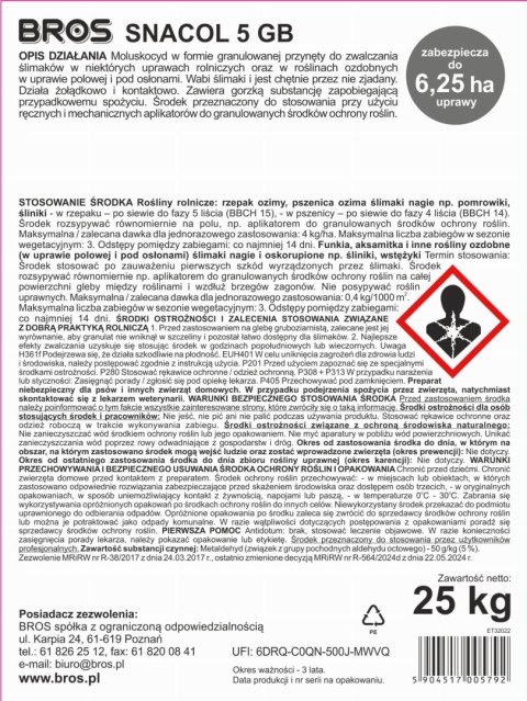 BROS - Snacol 5GB zwalcza ślimaki 25kg BROS - Snacol 5GB zwalcza ślimaki 25kg