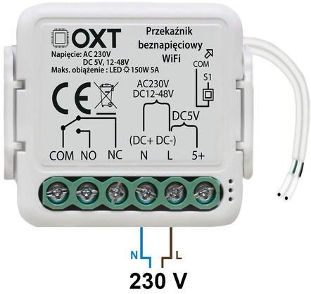 Moduł OXT mini przekaźnik beznapięciowy AC 230V DC 5V 12-48V WiFi TUYA Moduł OXT mini przekaźnik beznapięciowy AC 230V DC 5V 12-48V WiFi TUYA