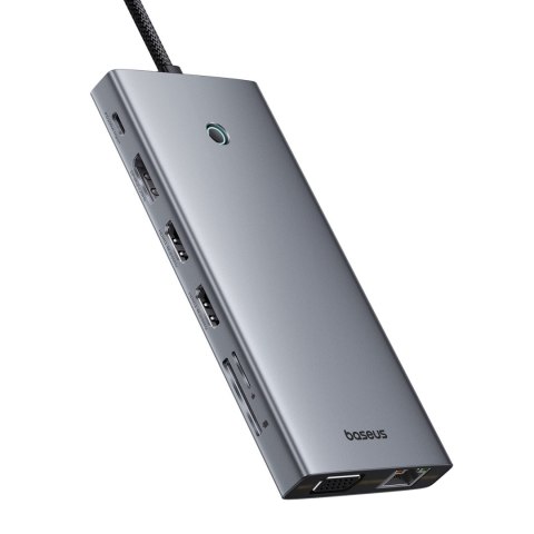 13w1 HUB adapter PortalJoy Series USB-C HDMI DP VGA USB-A PD RJ45 SD TF AUX - szary 13w1 HUB adapter PortalJoy Series USB-C HDMI DP VGA USB-A PD RJ45 SD TF AUX - szary