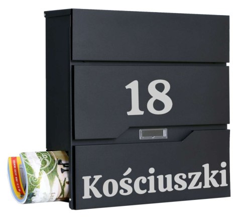 Skrzynka pocztowa na listy Vidar czarna z napisami Skrzynka pocztowa na listy Vidar czarna z napisami