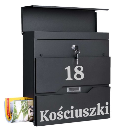 Skrzynka pocztowa na listy Vidar czarna z napisami Skrzynka pocztowa na listy Vidar czarna z napisami