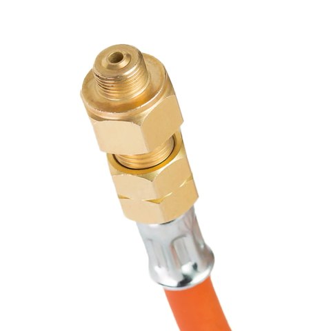 Podłączenie redukcja do butli gazowej turystycznej G 3/8" L - 7/16" wąż 1,5m Podłączenie redukcja do butli gazowej turystycznej G 3/8" L - 7/16" wąż 1,5m