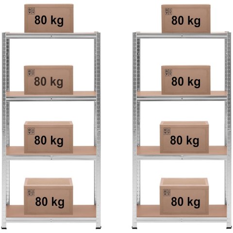 Regał magazynowy metalowy 4 półki 320 kg 80 x 40 x 160 cm szary 2 szt. Regał magazynowy metalowy 4 półki 320 kg 80 x 40 x 160 cm szary 2 szt.