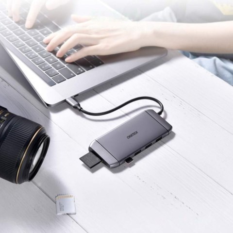 Wielofunkcyjny HUB USB czytnik kart SD i TF HDMI 4K VGA Full HD RJ45 9w1 szary Wielofunkcyjny HUB USB czytnik kart SD i TF HDMI 4K VGA Full HD RJ45 9w1 szary