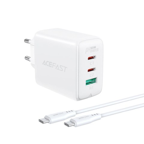 2w1 Ładowarka sieciowa 2x USB-C USB 65W + kabel USB-C biały 2w1 Ładowarka sieciowa 2x USB-C USB 65W + kabel USB-C biały