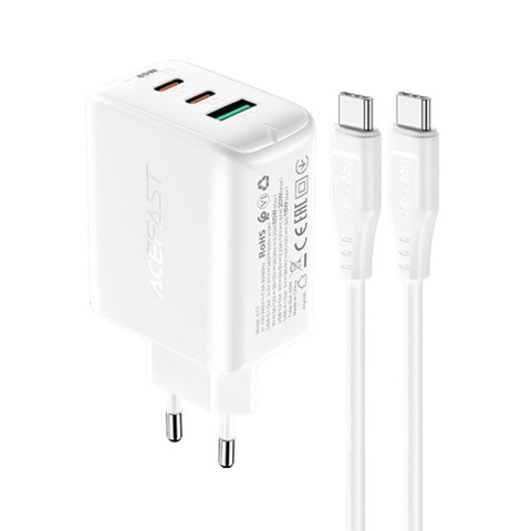 2w1 Ładowarka sieciowa 2x USB-C USB 65W + kabel USB-C biały 2w1 Ładowarka sieciowa 2x USB-C USB 65W + kabel USB-C biały