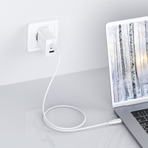2w1 Ładowarka sieciowa 2x USB-C USB 65W + kabel USB-C biały 2w1 Ładowarka sieciowa 2x USB-C USB 65W + kabel USB-C biały