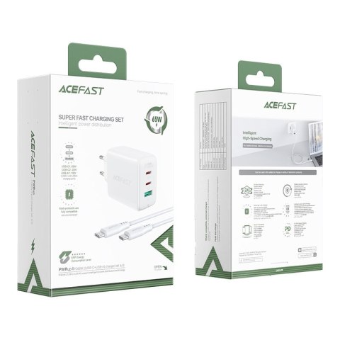 2w1 Ładowarka sieciowa 2x USB-C USB 65W + kabel USB-C biały 2w1 Ładowarka sieciowa 2x USB-C USB 65W + kabel USB-C biały