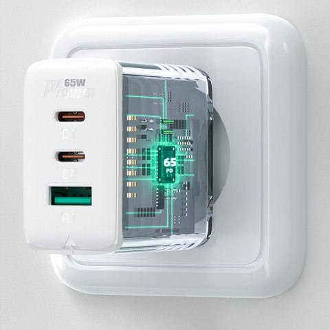 2w1 Ładowarka sieciowa 2x USB-C USB 65W + kabel USB-C biały 2w1 Ładowarka sieciowa 2x USB-C USB 65W + kabel USB-C biały